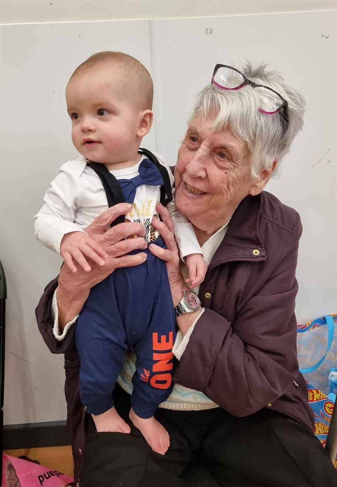 Sandra Squires and one of her great-grandchildren. Picture: Kia Squires