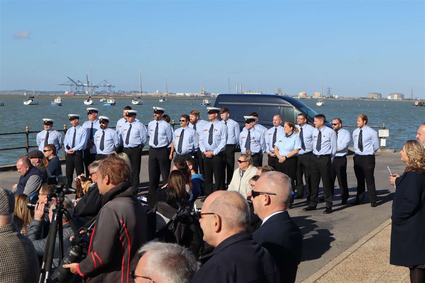 The lifeboat crew of Sheppey's new RNLI lifeboat the Judith Copping Joyce in a naming ceremony at Crundall's Wharf, Queenborough