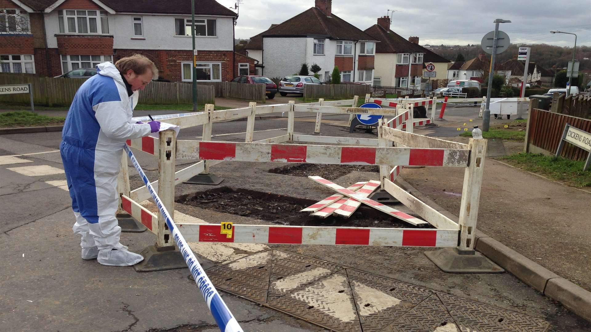 The crime scene, in Dickens Road