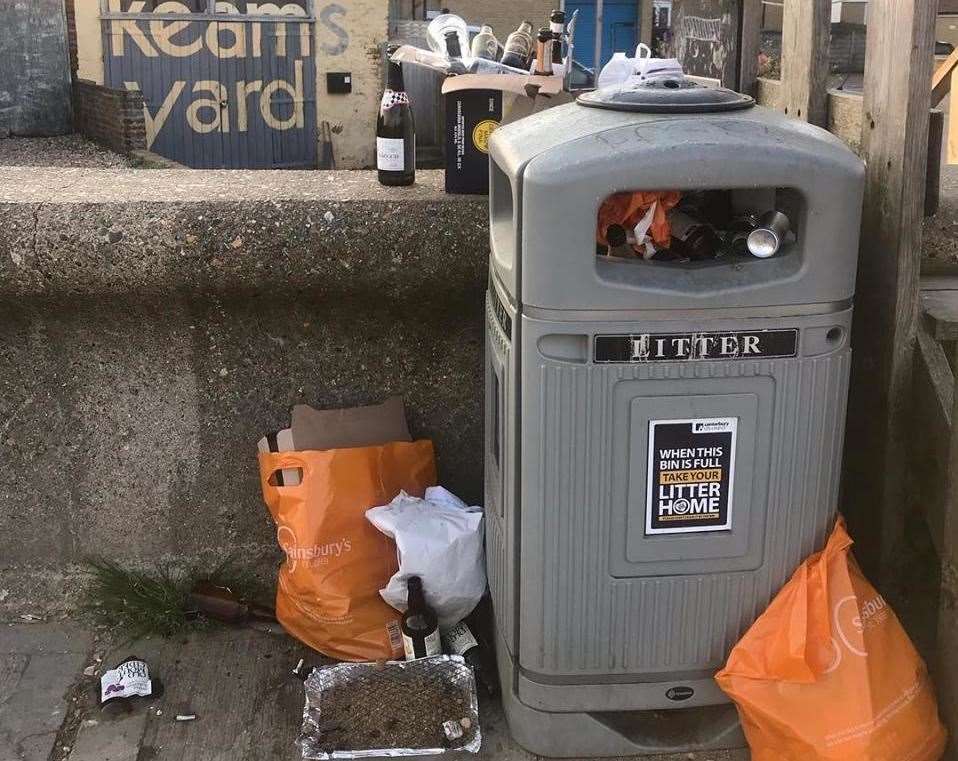 Bins overflowing on Saturday morning. Picture: Plastic Free Whitstable