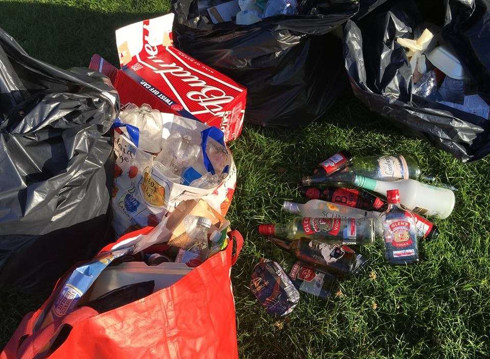 Drink bottles and used condoms were among the rubbish found