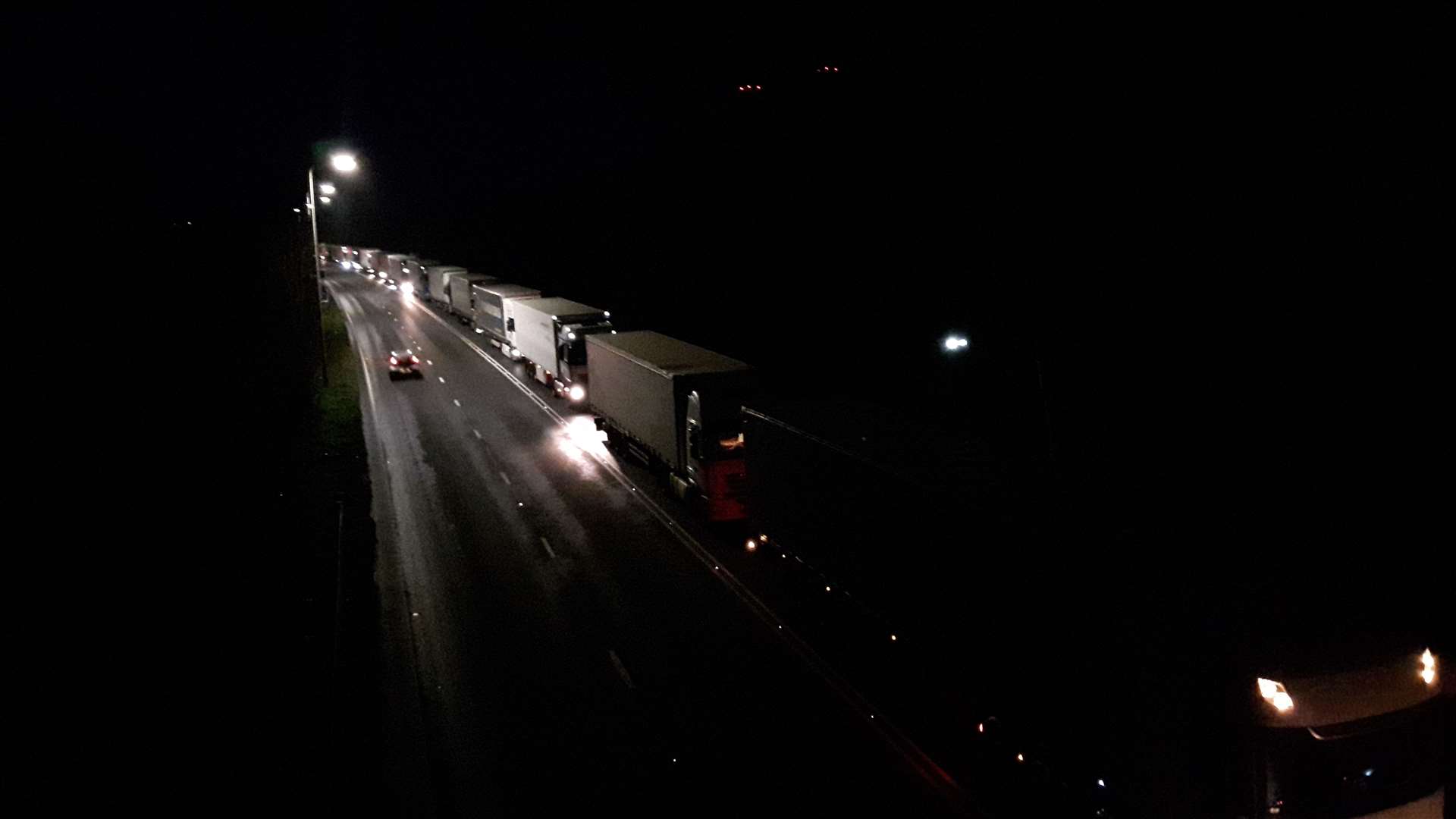 Lorries are queuing on the A2 Jubilee Way this morning as ferry timetables are affected by the weather