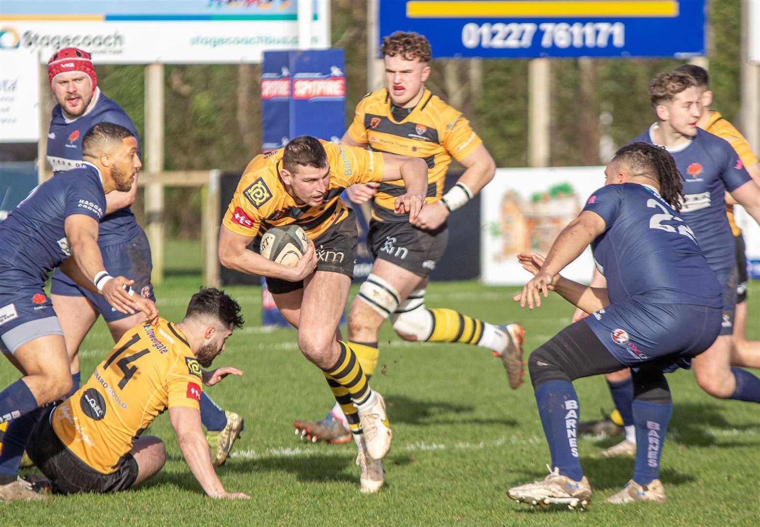 Frank Morgan in the thick of the action for Canterbury against Barnes in their narrow weekend defeat. Picture: Phillipa Hilton