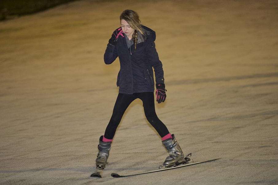 Katie Mackinnon, 14, tries her hand at a snow plough