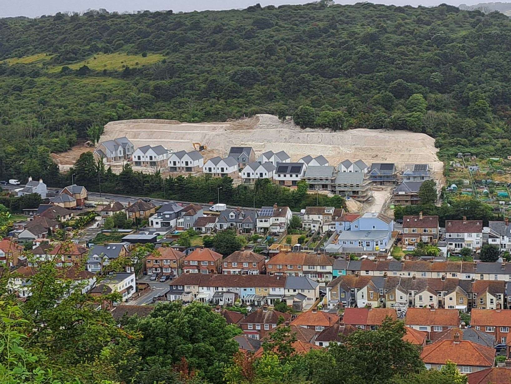 The 'chalk scar' at Maxton, Dover, as seen from a hilltop in August