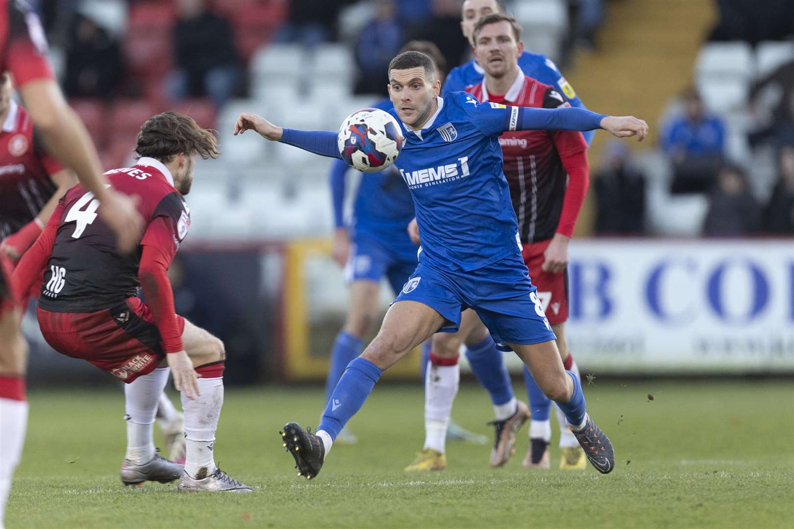 Gillingham captain Stuart O'Keefe in action for the Gills at Stevenage