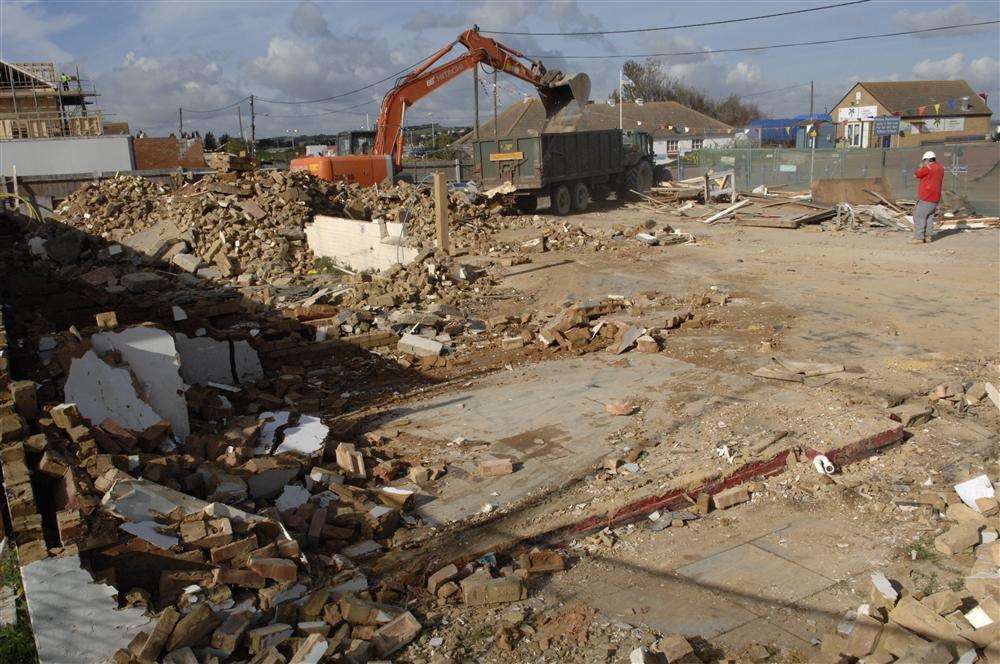 The scene during the demolition of The Seahorse pub on The Promenade, Leysdown