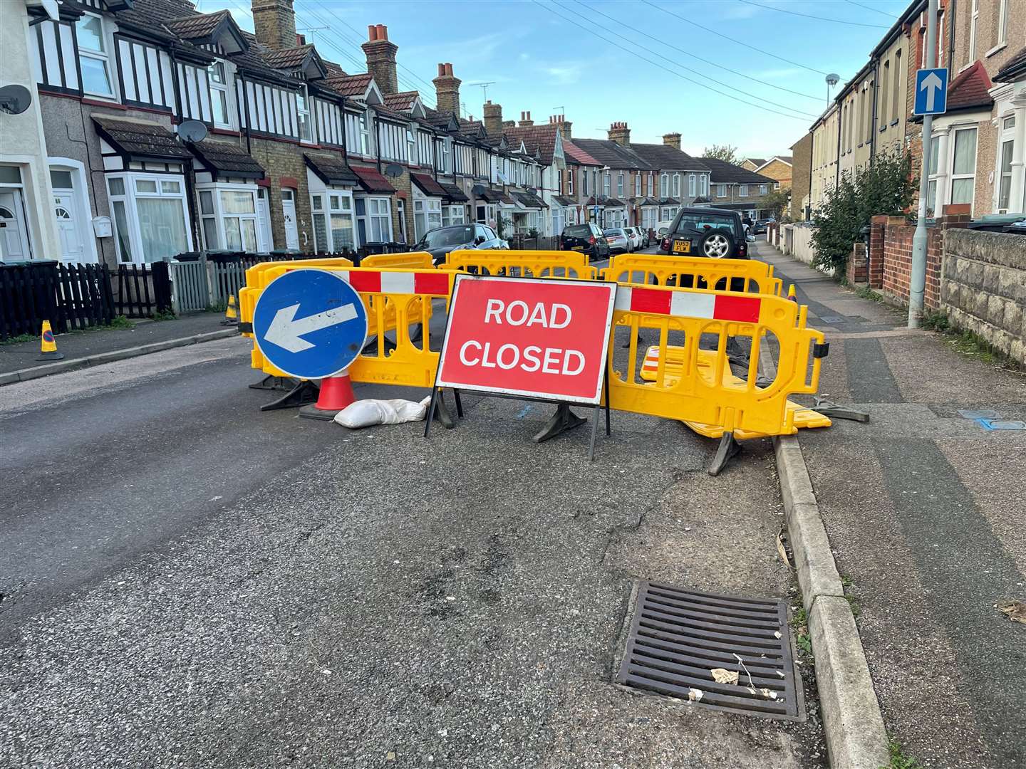 Part of the road has been cordoned off