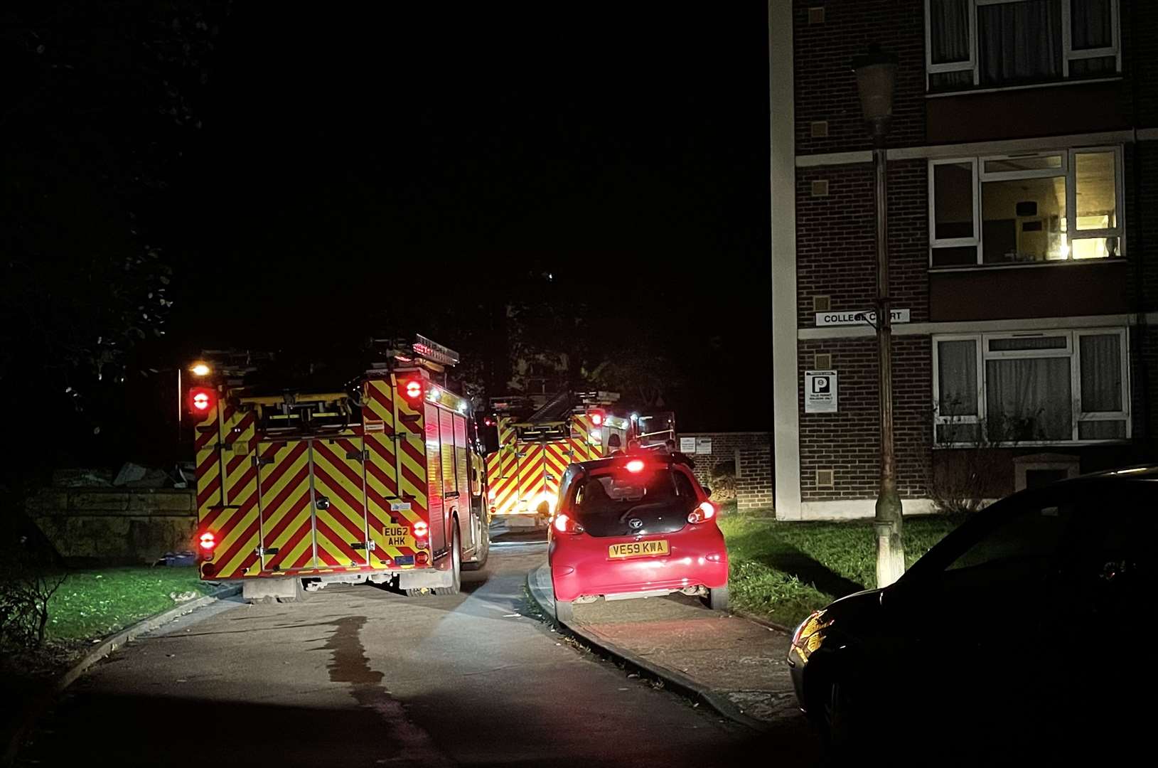 Fire engines at College Court flats in Maidstone