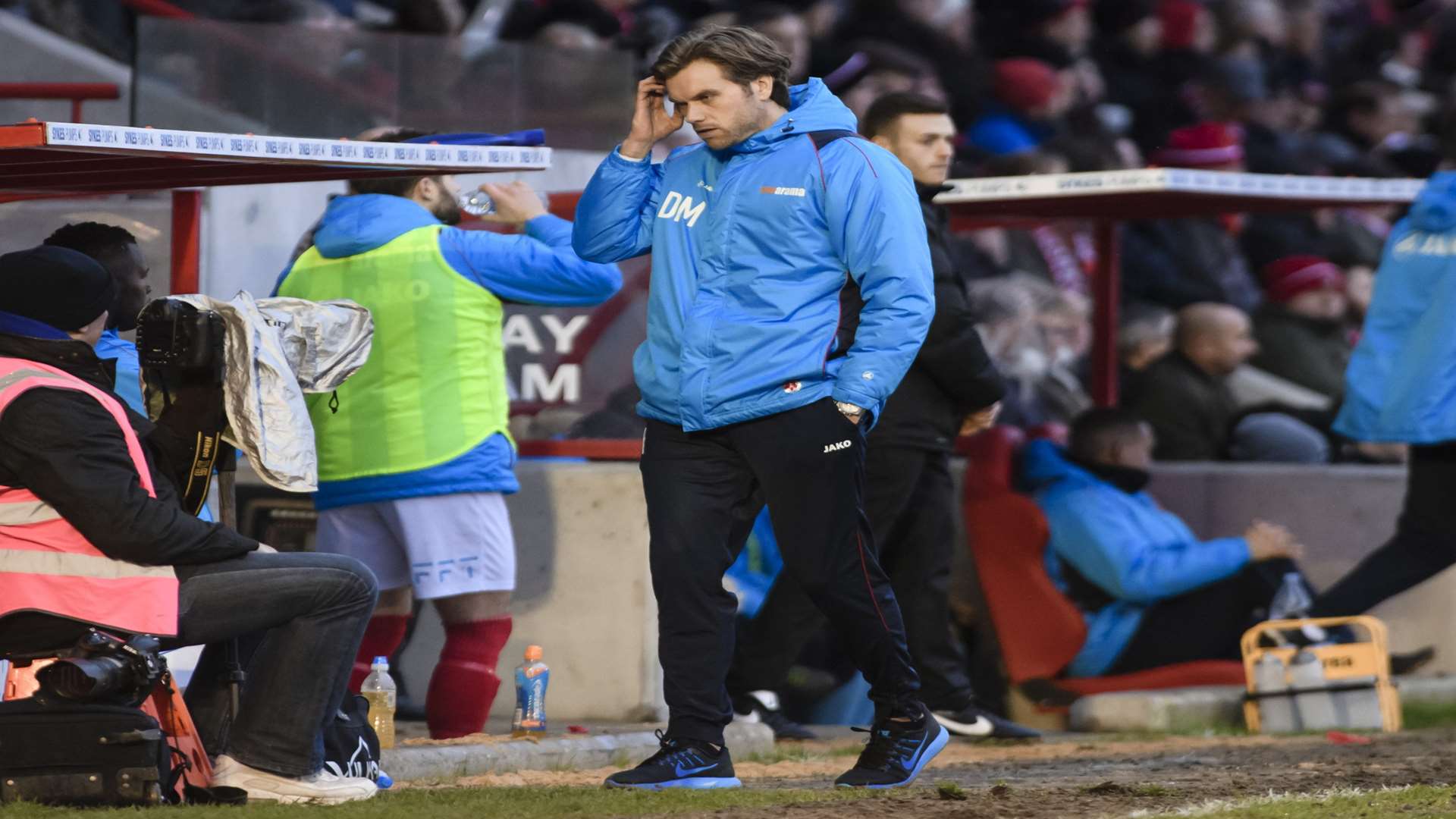 Daryl McMahon on the touchline during Ebbsfleet's 3-0 home defeat to Boreham Wood Picture: Andy Payton