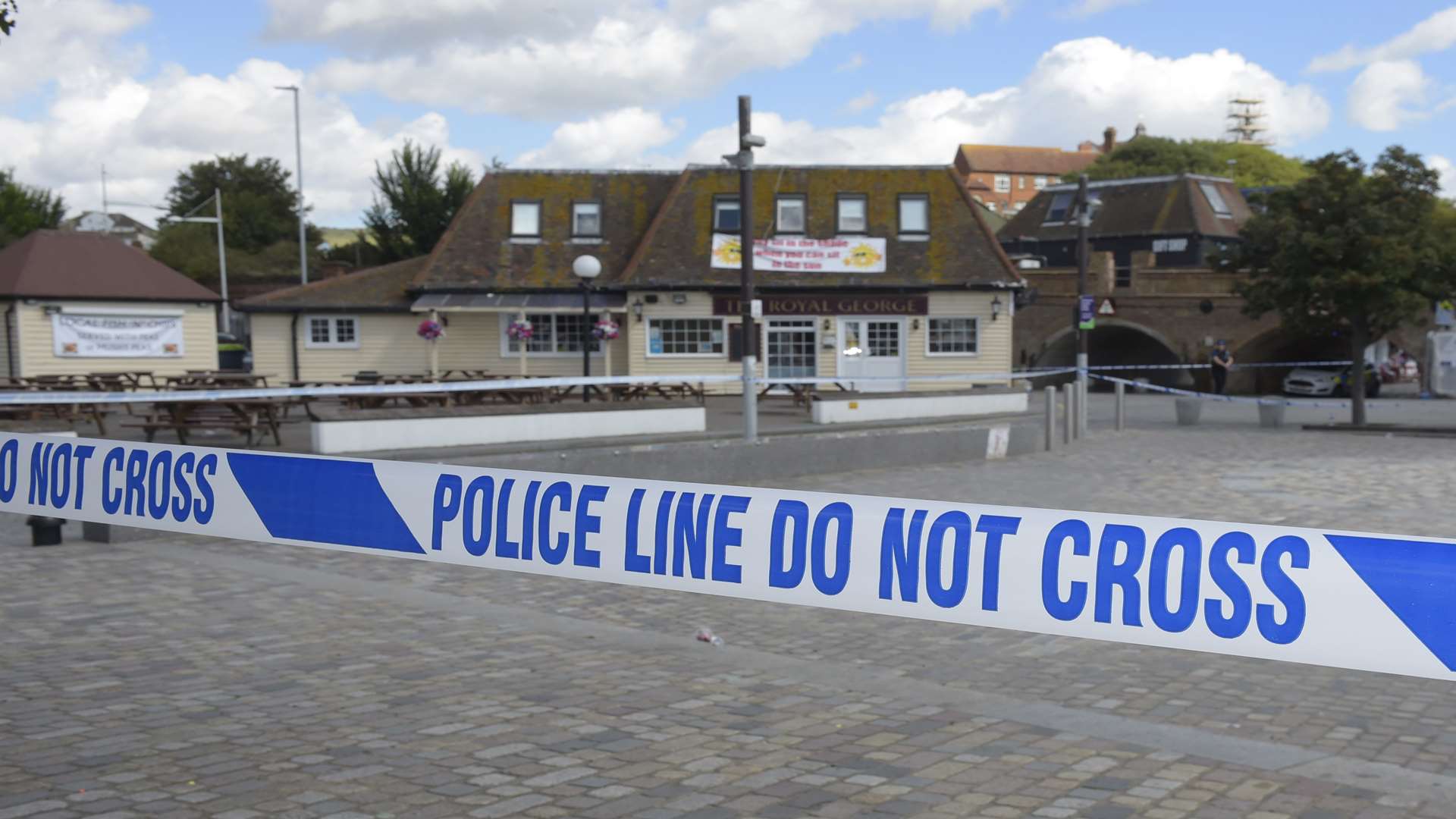 The fountain by the harbour has been taped off. Picture: Tony Flashman