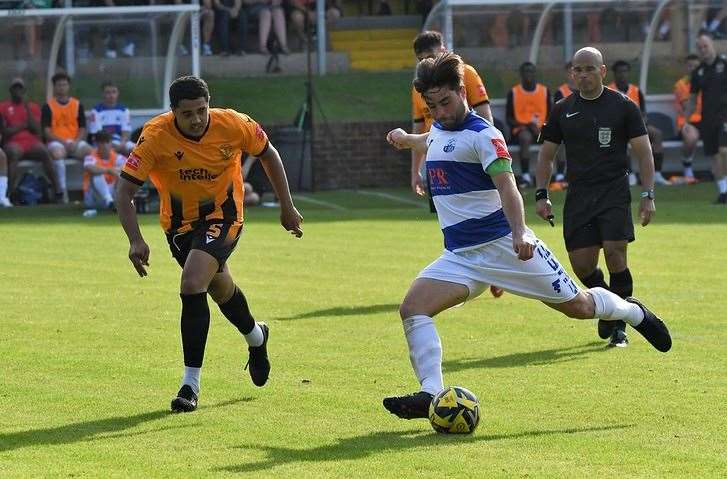 Richie Hamill has a shot at goal for Sheppey United in the FA Trophy Picture: Marc Richards