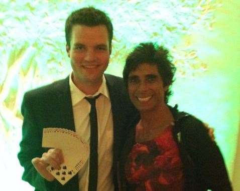 Ashford magician Chris Harding with athlete Fatima Whitbread