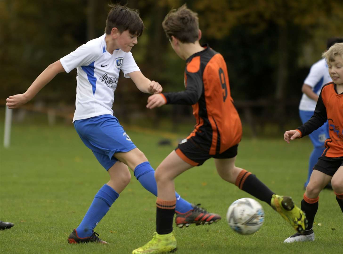 No shortage of endeavour as Medway United South under-11s (white) take on Lordswood Youth under-11s on Sunday. Picture: Barry Goodwin (42845077)