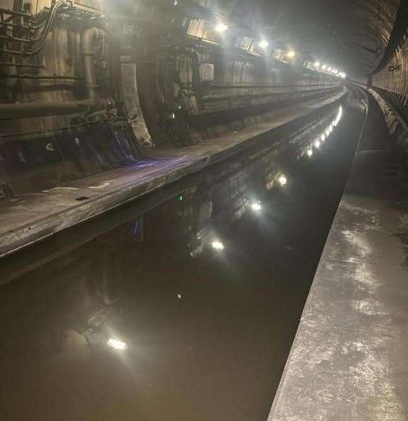 Flooding in the tunnel near Ebbsfleet. Picture: Southeastern