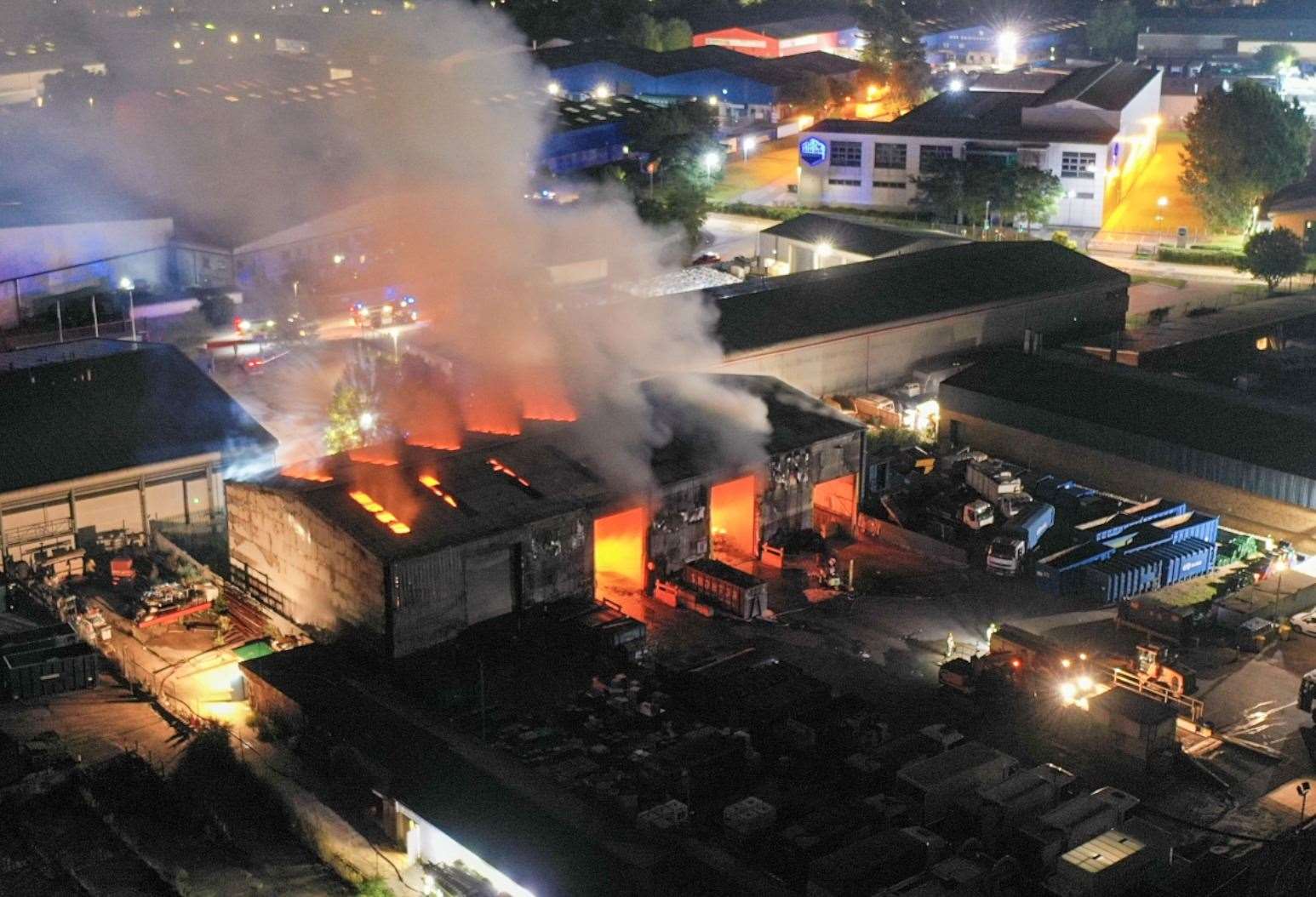 The fire at the Eurolink industrial estate in Sittingbourne. Picture: UKNIP