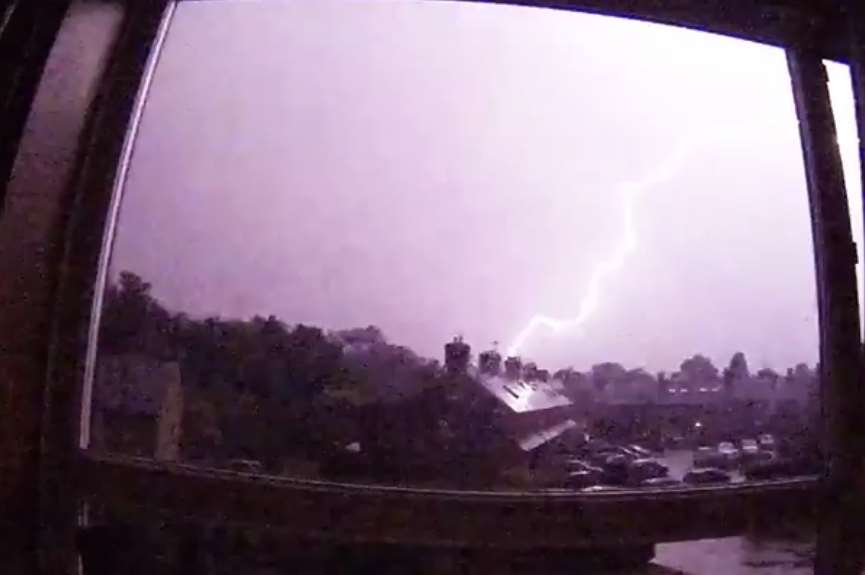 The skies light up above Tonbridge in a lightning strike. Picture: James Miller