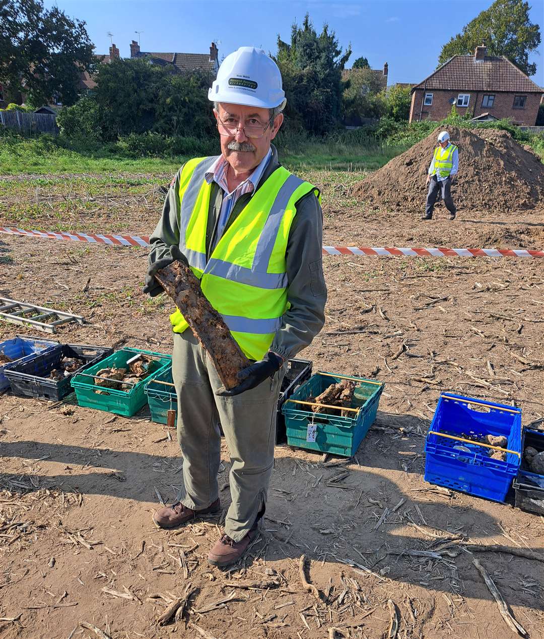 Sean Welch with a piece of V2 rocket found at the dig in Westerham