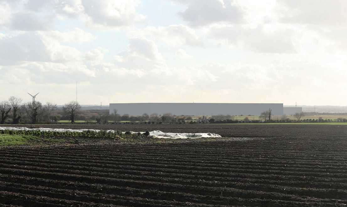 An impression of how the convertor and substation would look on the Minster Marshes