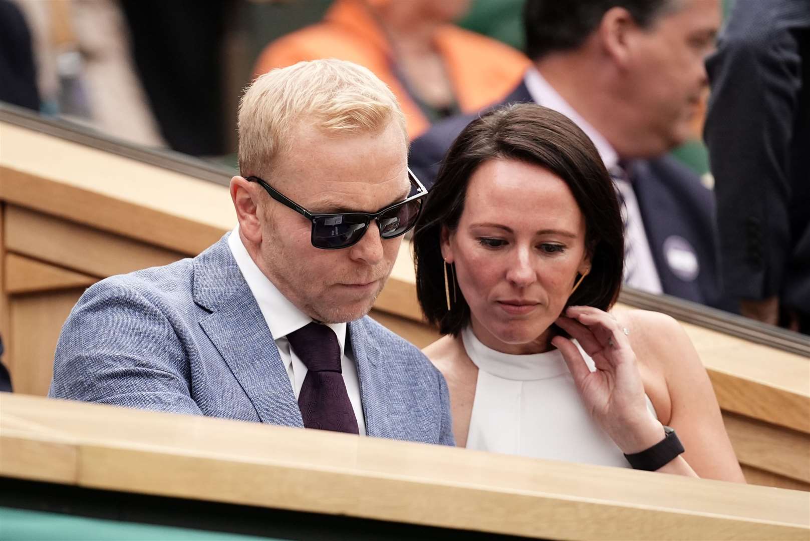 Sir Chris Hoy and his wife Sarra in the royal box at Wimbledon (Aaron Chown/PA)