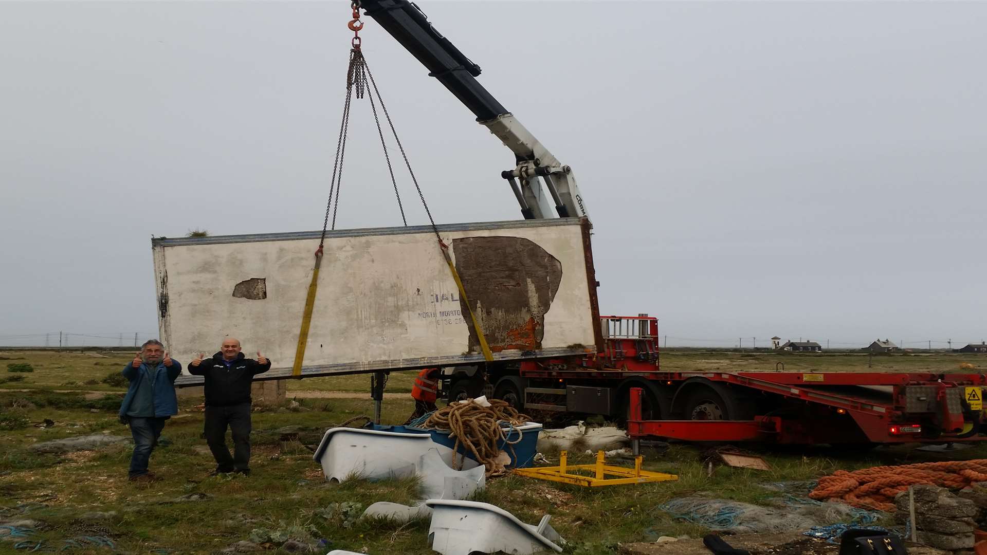 Specialist equipment was used to salvage the container featuring the Banksy