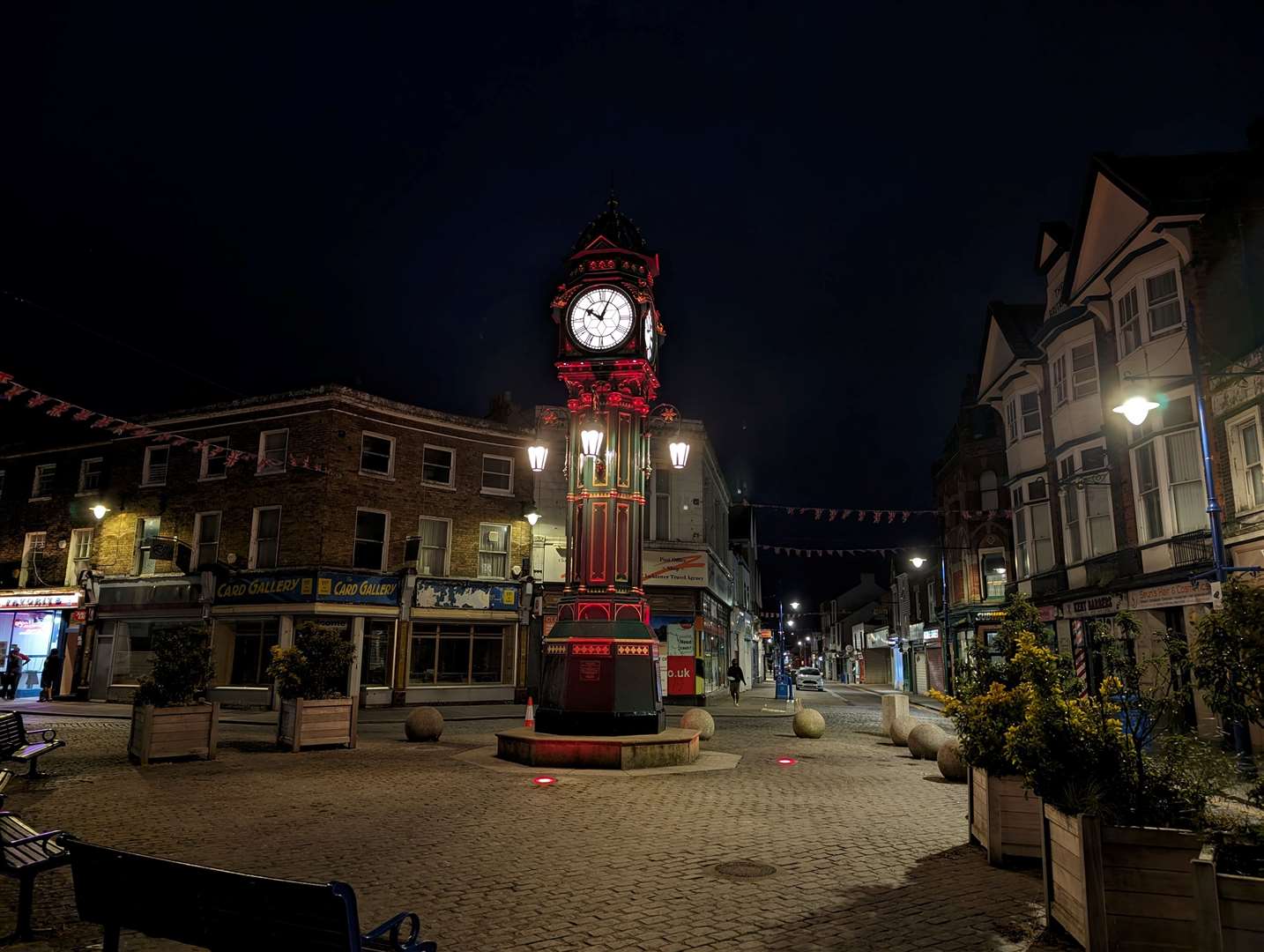 Sheerness Clock Tower lit up red. Picture: SBC