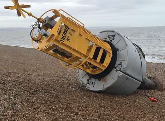 The buoy that was washed up on the beach