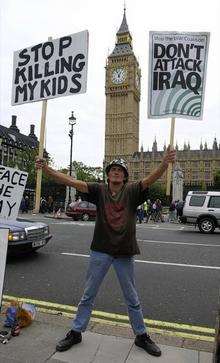 Brian Haw campaigning outside parliament in September 2002