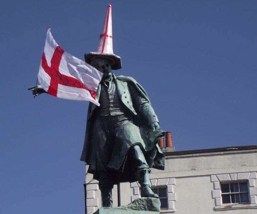 Extra items are often added to the Thomas Waghorn statue in Chatham