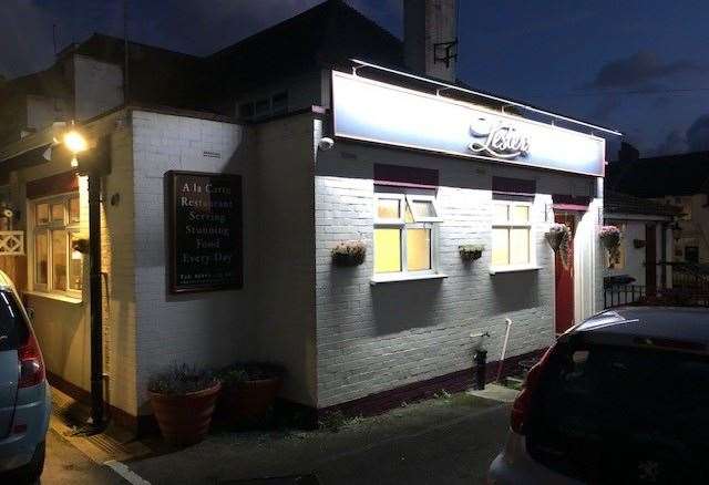 This is the side view of Lesters, taken from the car park - you might just be able to make out the sign promoting the a la carte menu with its 'stunning food'