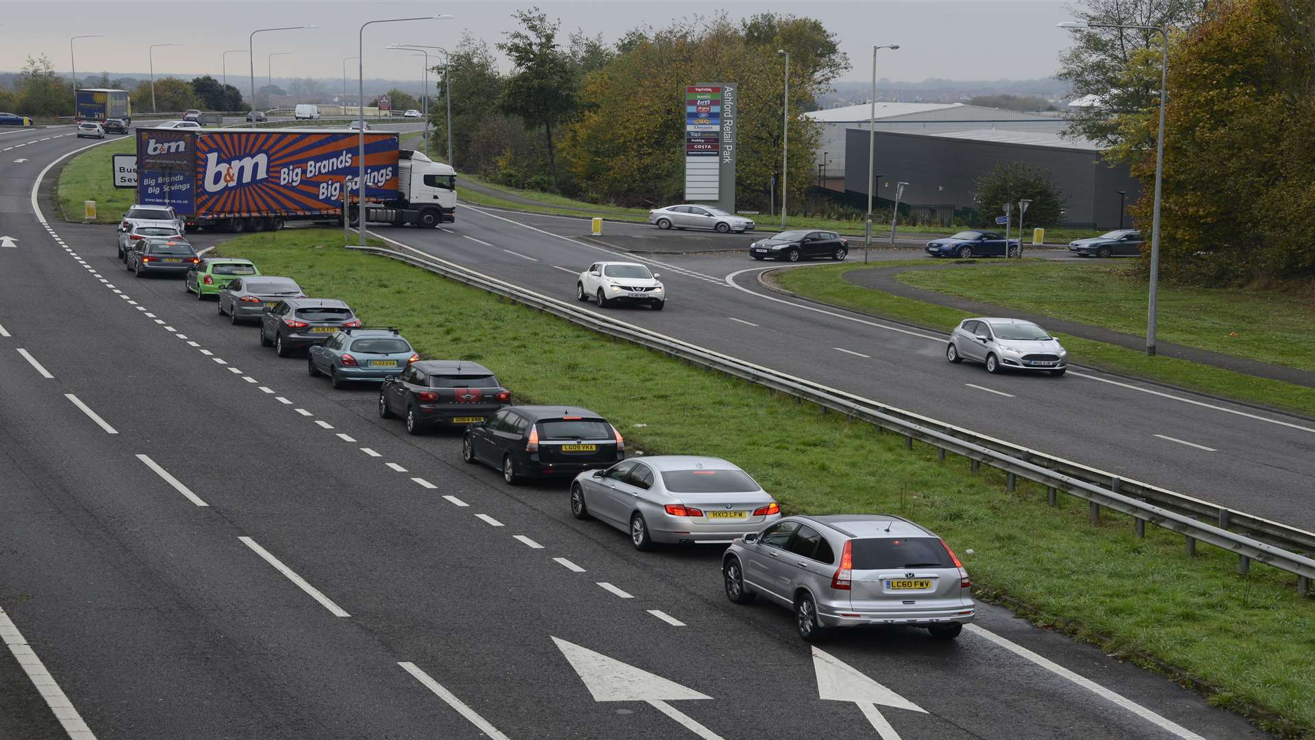 Traffic builds up trying to enter Ashford Retail park.