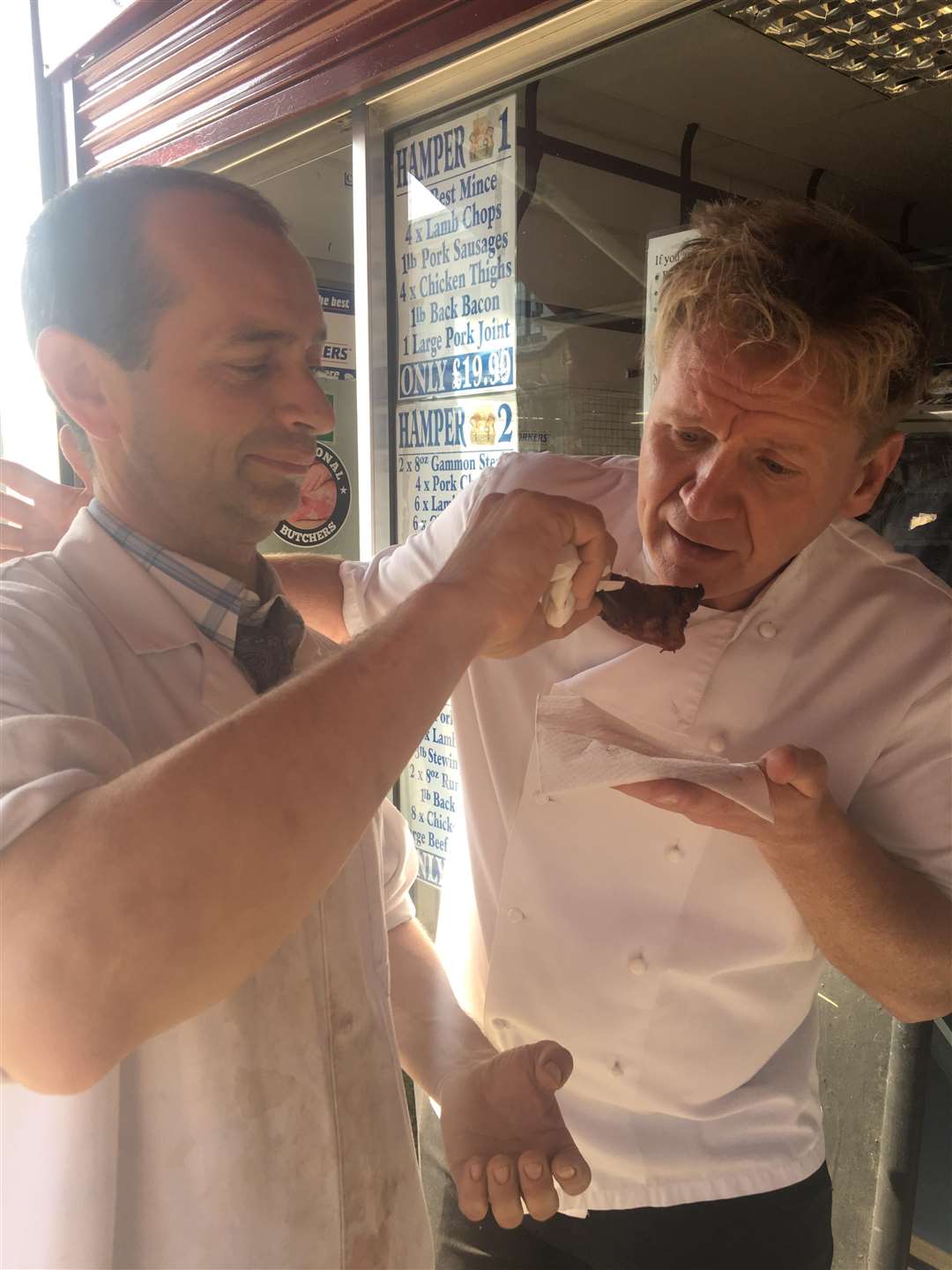 Scott Mahoney from Danslow Butchers with Martin Jordan, the Gordon Ramsay lookalike. (4625345)