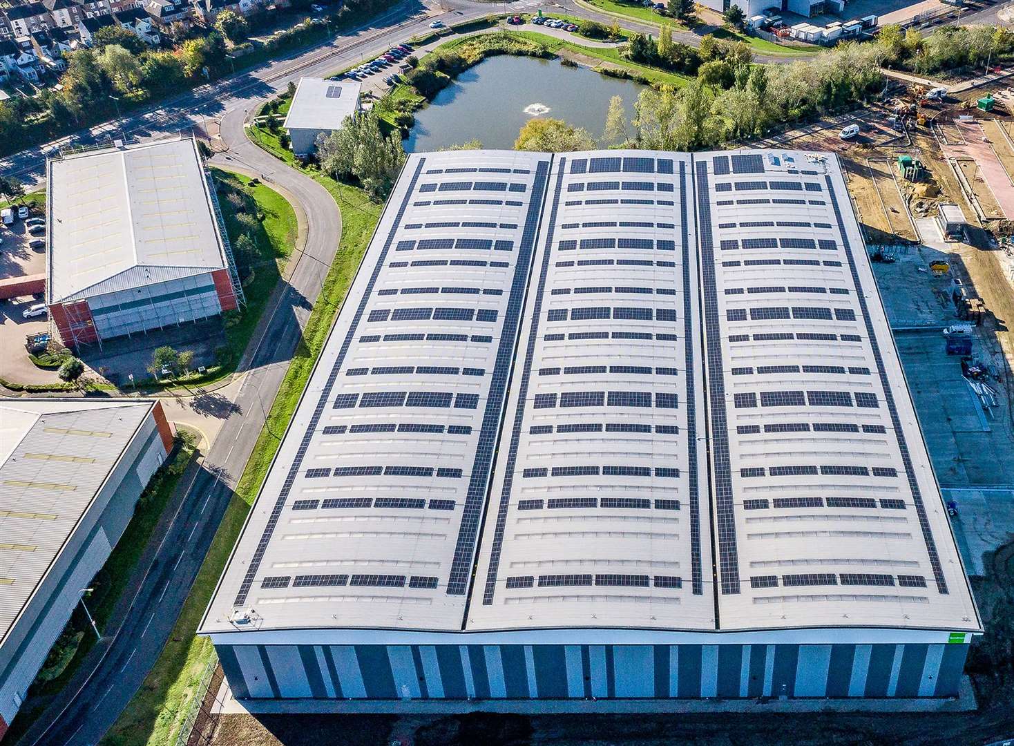 The buildings on Crossways Commercial Park have rooftop solar panels