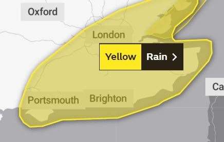 A yellow weather warning for Kent has been issued as heavy rain is expected to hit. Picture: The Met Office