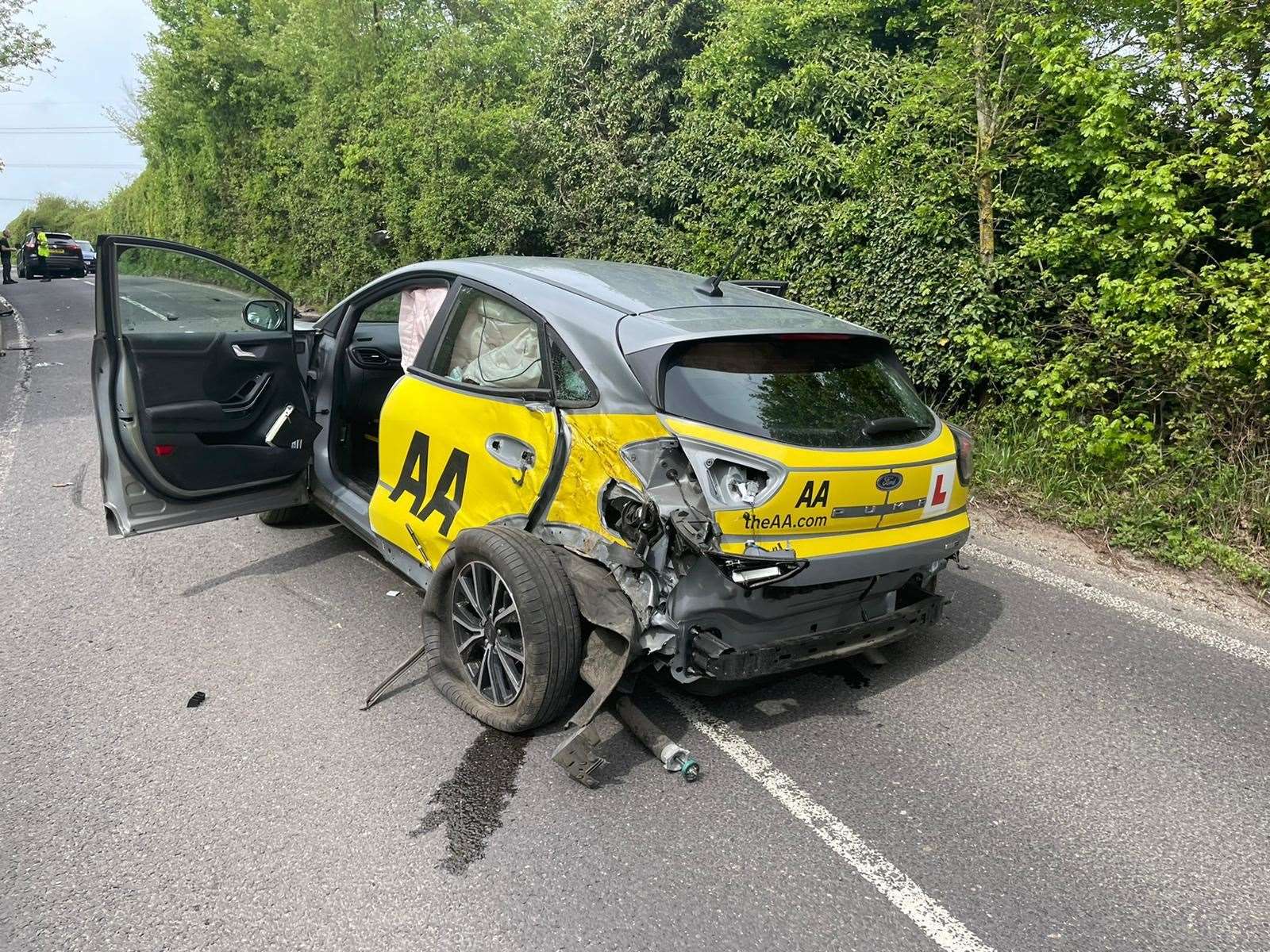 The damage caused to Colin Savage's car following the crash near Tyler Hill, Canterbury. Picture: Colin Savage