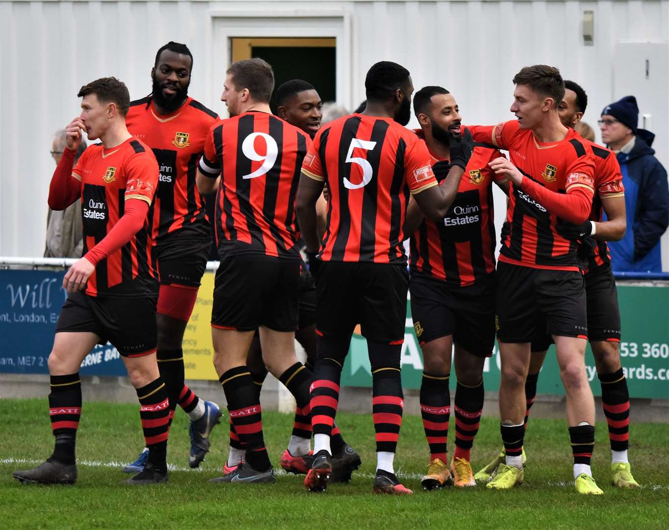 Sittingbourne celebrate Toby Bancroft's early goal at Herne Bay on Monday Picture: Ken Medwyn