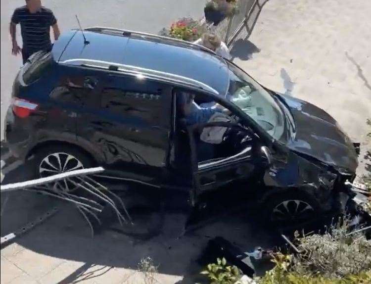 A car went through railings on the B2054 in Ramsgate. Picture: Elliot Davies