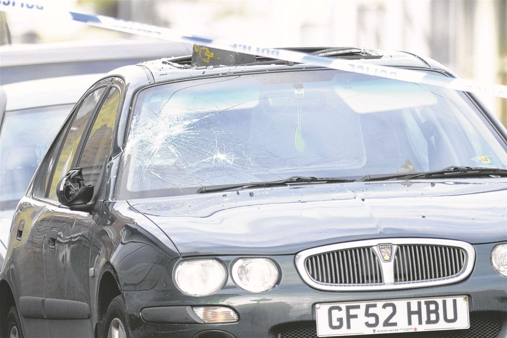 Damaged cars, the scene in a side street off Northdown Road, Margate