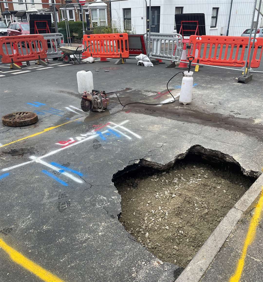 The sinkhole in Hackney Road has been temporarily filled with roadstone