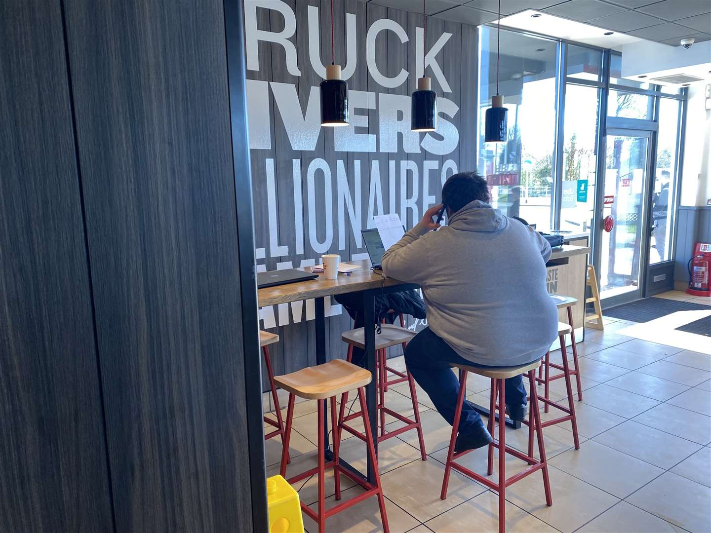 The worker with the office set up in the dining area