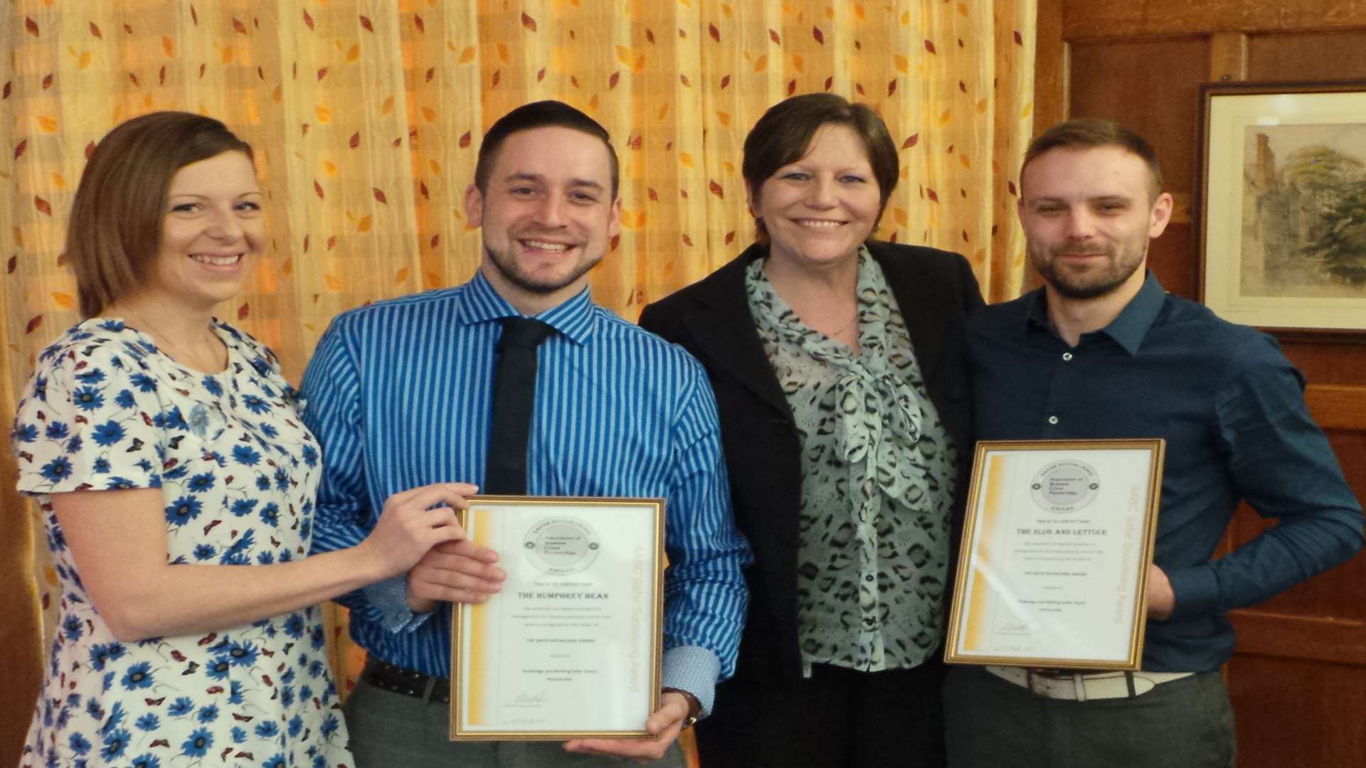 From left to right: Heather McIntyre and James Harris from The Humphrey Bean, Mandy Smith, Tonbridge and Malling’s Safer Towns Partnership Coordinator and Gary