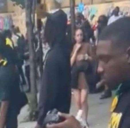 A screenshot of a video captured at the Notting Hill Carnival shows Ashford woman Patricia Araujo alone at the event. Picture: Claudia Sousa