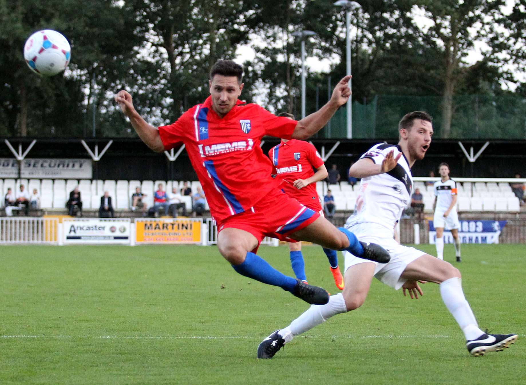 Jack Holland sends Joe Martin flying. Picture: Edmund Boyden