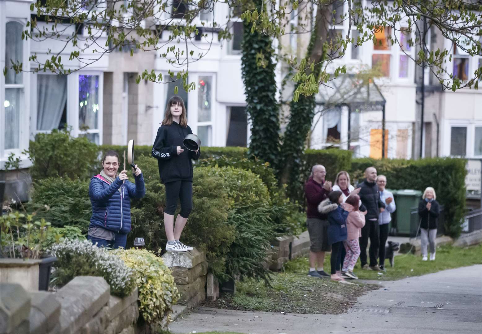 Local residents clapping outside the Nightingale Hospital at the Harrogate Convention Centre (Danny Lawson/PA)