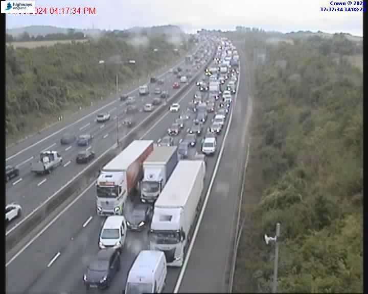 Two lanes were shut on the M25 due to a broken down lorry on the anticlockwise carriageway between Junction 2 for Swanley and Junction 3 for Dartford. Picture: KCC Highways