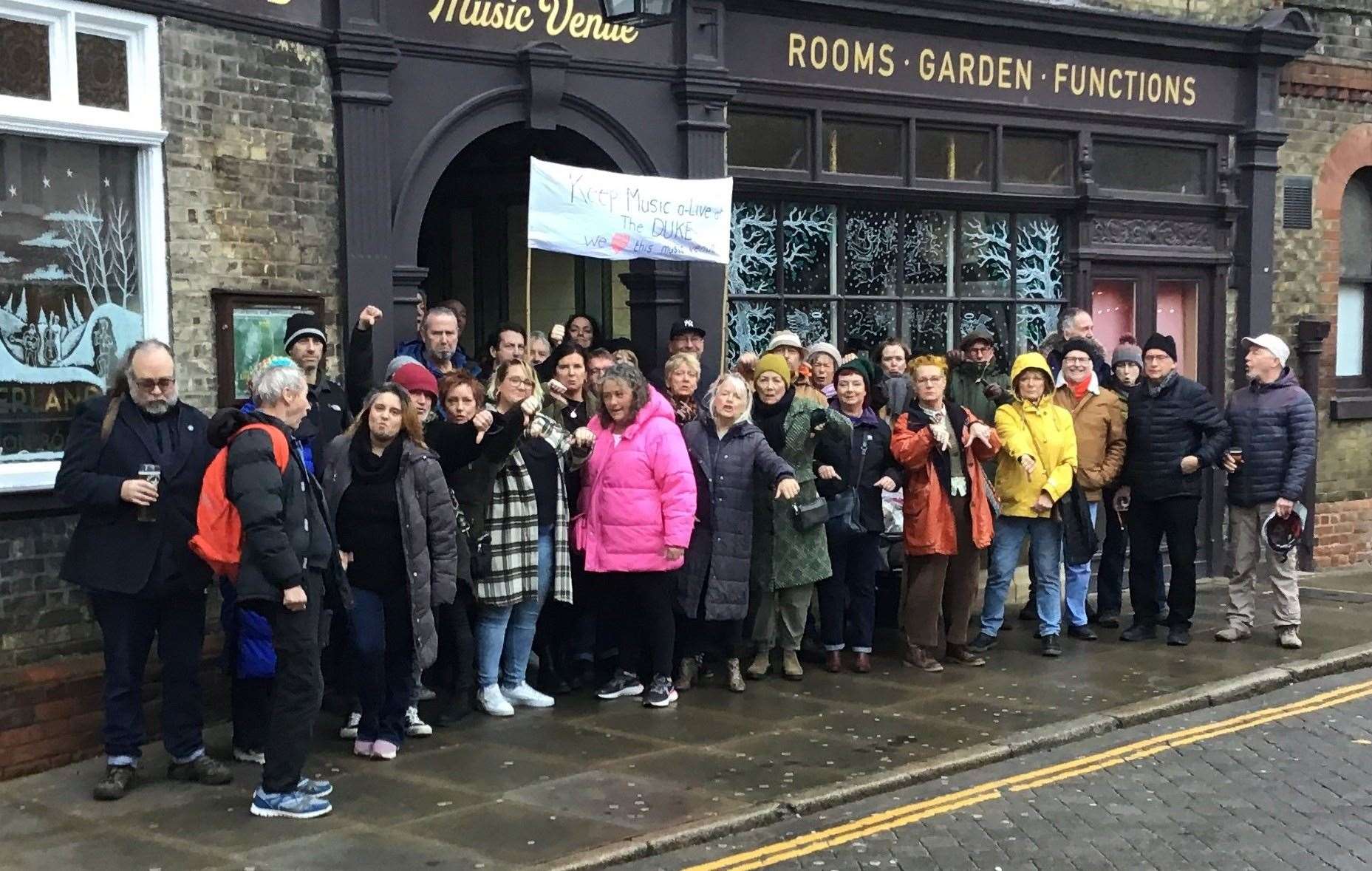 Punters gathered outside The Duke of Cumberland in Whitstable High Street this year to show their support for the campaign. Picture: Jenny Buncombe