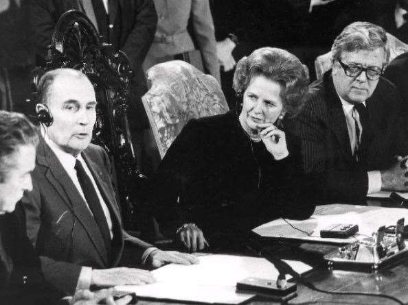 The signing of the Channel Tunnel Treaty at Canterbury Cathedral between French President Francois Mitterrand and British Prime Minister Margaret Thatcher on February 12, 1986