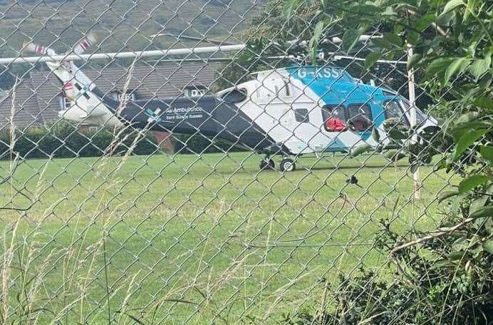 The air ambulance in Cheriton Park earlier this evening