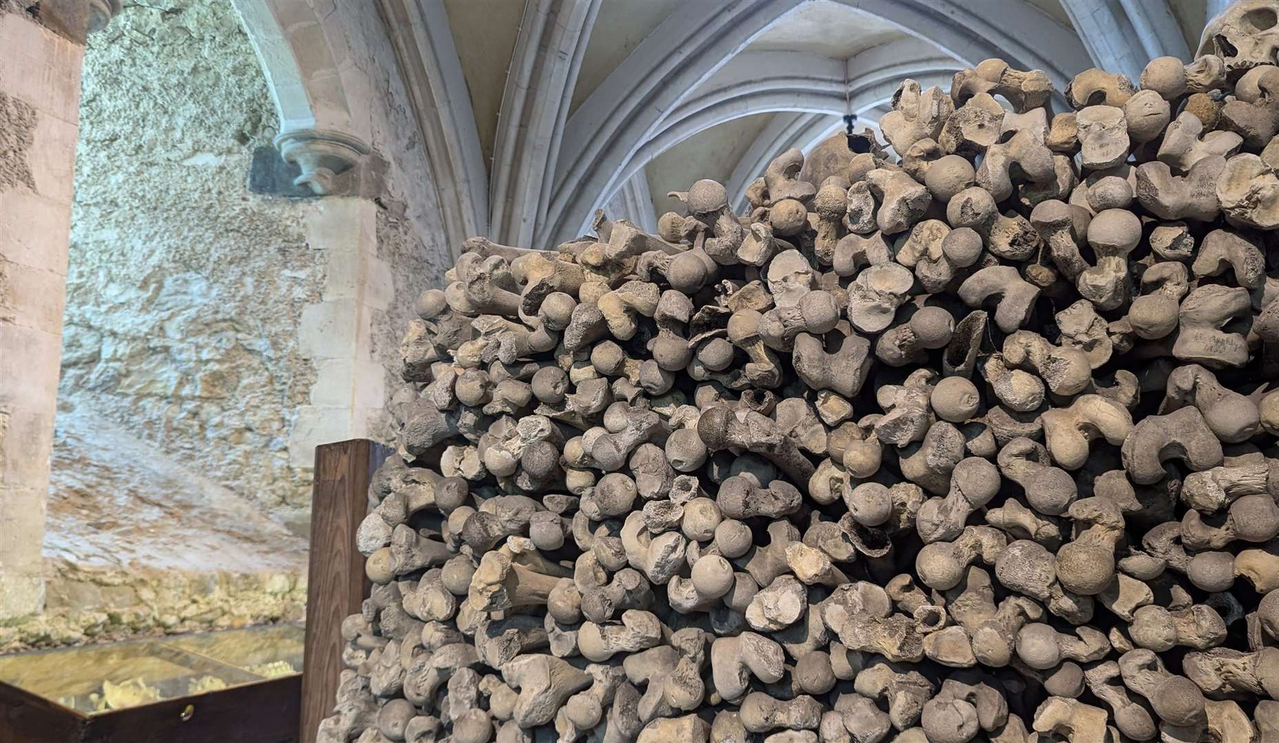 A pile of bones in The Crypt at St Leonard's Church in Hythe