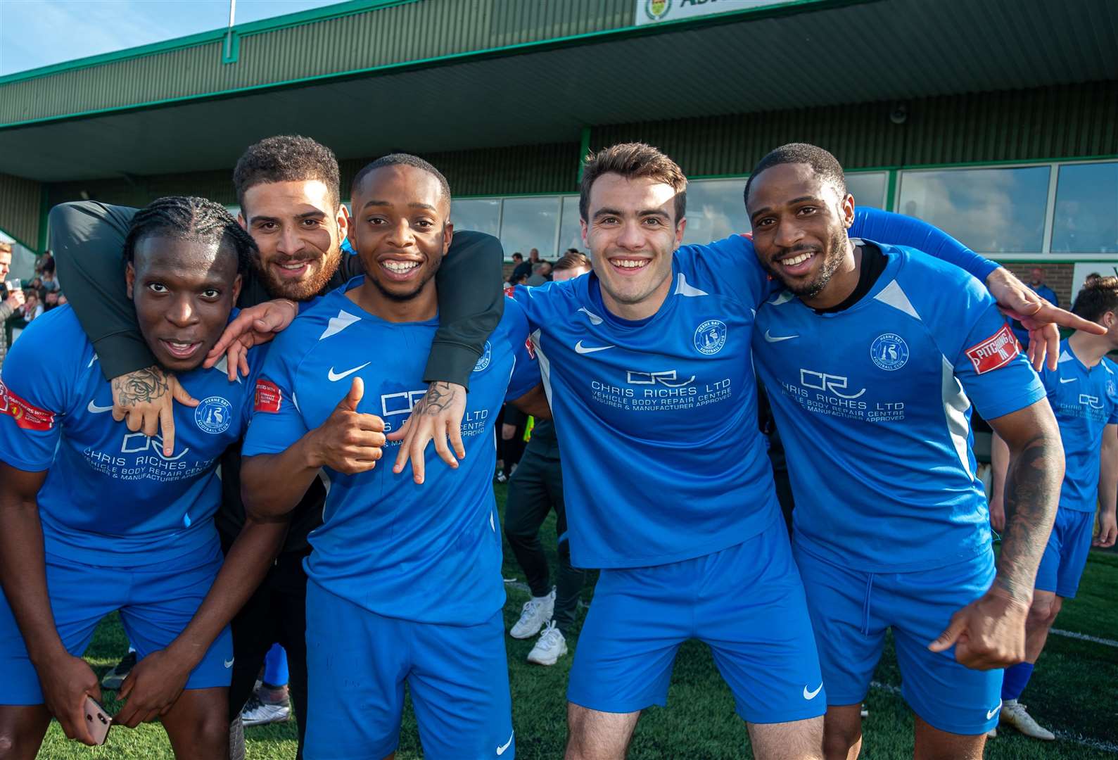 Midfielder Hamilton Antonio, far right among last season's promotion celebrations, has rejoined Herne Bay. Picture: Ian Scammell